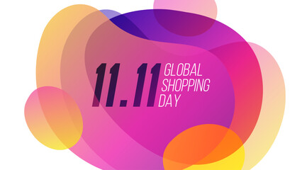 Poster - 11.11 Global Shopping Day Commercial Banner. Singles Day event promotion background. Vibrant blurred bubbles. Bright color gradients. Vector illustration.