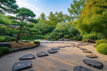 Canvas Print - Small japanese zen style garden architecture outdoors backyard.