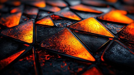   A close-up of an orange and black pattern on a black surface with water drops on the surface