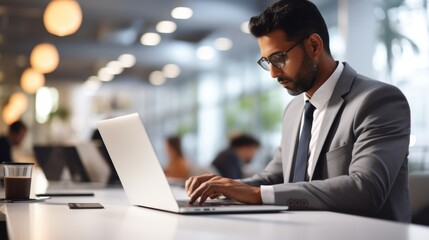 Poster - A confident Indian businessman focused on his laptop 