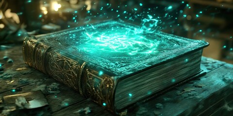 Wall Mural - An old book glowing with magical energy.