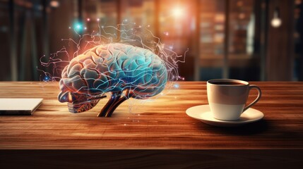 Poster -  brain with circuit lines representing AI technology, 