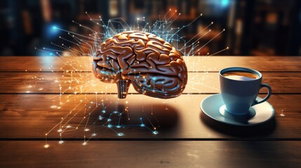 Poster -  brain with circuit lines representing AI technology, 