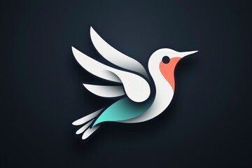 Poster - Hummingbird Logo Design - Paper Cut Style