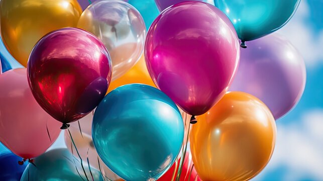 Vibrant balloon display on a birthday banner, full of color and excitement, ready for any celebration.