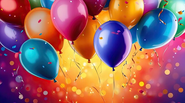 Vibrant balloon display on a birthday banner, full of color and excitement, ready for any celebration.