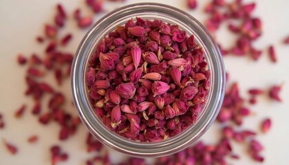 Poster - Pink rose petals in a jar a symbol of love and beauty