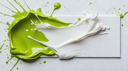   Green and white paint-splattered papers