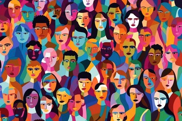 Sticker - Diverse people crowd pattern art backgrounds.