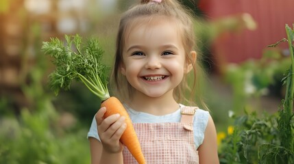 Delighted Child Holding Carrot with Joy and Enthusiasm