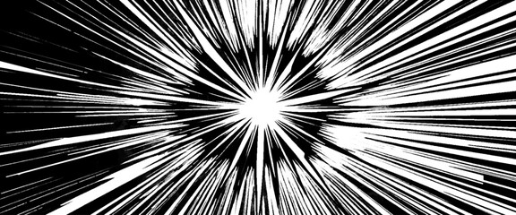 Poster - Vector circular starburst explosion texture. Distressed uneven grunge background, cover template set with comic speed line effect.
