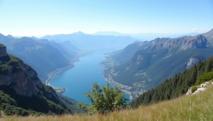 Wall Mural - Majestic mountain vista with serene lake