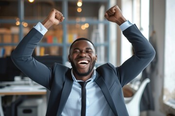 Poster - African american businessman cheering adult achievement.