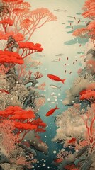 Wall Mural - Traditional japanese underwater outdoors nature fish.