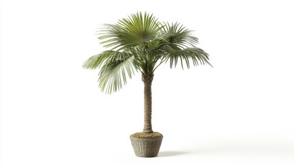 A decorative palm tree in a pot, ideal for indoor or outdoor landscaping.