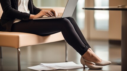 Poster - Close-up of a businesswoman legs in formal black trousers, 