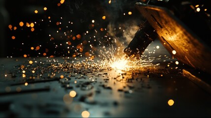 Wall Mural - Close-up of Sparks Flying During Metal Welding