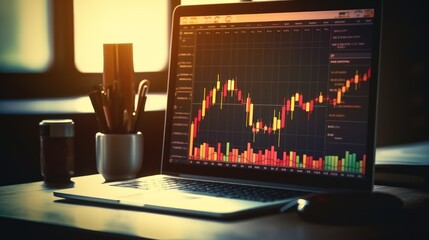 Poster - Stock market graph and top view computer on the table 