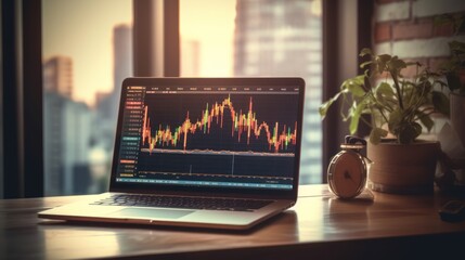 Poster - Stock market graph and top view computer on the table 