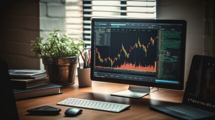 Poster - Stock market graph and top view computer on the table 