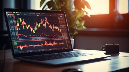 Poster - Stock market graph and top view computer on the table 