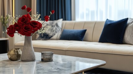 Canvas Print - Elegant Living Room Decor with Red Roses