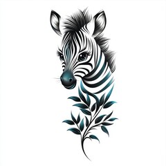 Sticker - Cute Zebra with Leaves