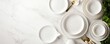 © Kin no Hikari - Elegant collection of white dinnerware arranged on a marble surface, perfect for dining and culinary presentations.