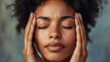© Anat art - With hands on her head and eyes closed, a young individual shows visible signs of stress and anxiety in a calm environment. Generative AI