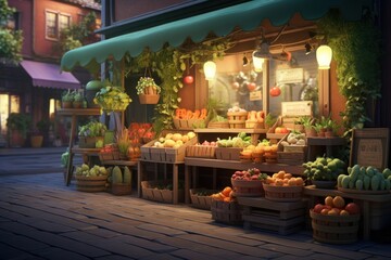 Wall Mural - Market plant night city.