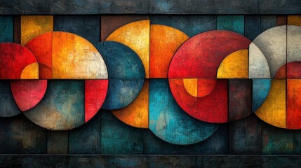 Poster - Abstract Geometric Art with Interlocking Circles and Colors