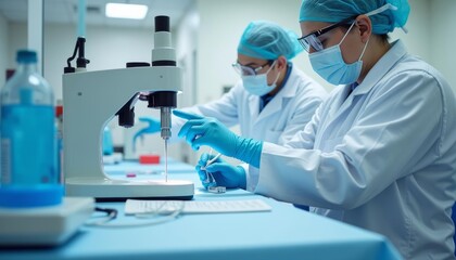 Wall Mural - Scientists conducting precise laboratory work