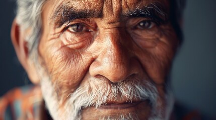 Aufkleber - A close-up portrait highlights the serene expression of an elderly man, showcasing the rich textures of his face and a captivating gaze filled with wisdom. Generative AI