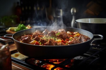 Wall Mural - Beef stew kitchen stove food.