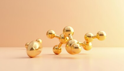 Wall Mural - Golden spheres in a chain shining on a light surface