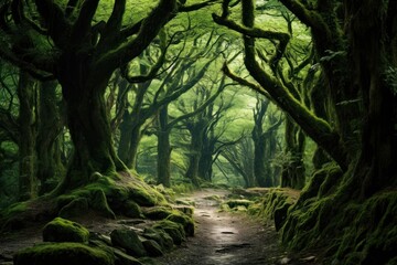 Poster - Green forest landscape vegetation woodland.