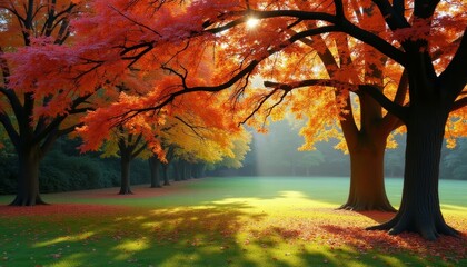 Wall Mural - Autumns golden glow in a serene park