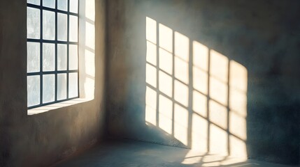 Poster - luminous window a conceptual play of light and shadow casting geometric patterns and silhouettes for