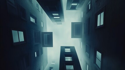 Poster - A conceptual visually striking image showcasing multiple windows floating in an ethereal space like environment creating a sense of surreal depth and dimensionality  This abstract