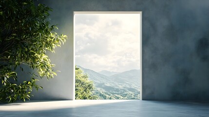 Poster - A conceptual image of a window with a view into another dimension revealing an ethereal boundless and enigmatic space beyond  The window serves as a portal