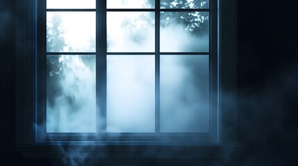 Poster - A conceptual image of a foggy window with a mysterious silhouette behind it creating an atmospheric and evocative scene that invites the viewer to ponder the unseen and imagine the story within