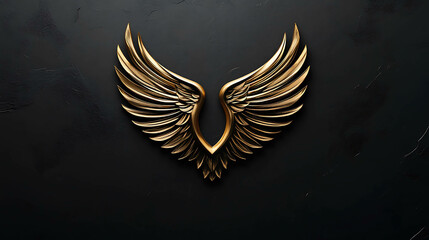 Golden angel wings on a black background.