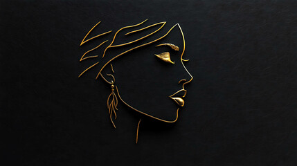 Wall Mural - Golden outline of a woman's face on a black background.