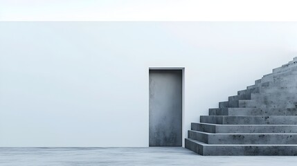 Poster - Conceptual image of a minimalist architectural doorway leading to an endless staircase or ladder creating a surreal fantastical and mysterious passage with ample copy space for design or text overlay