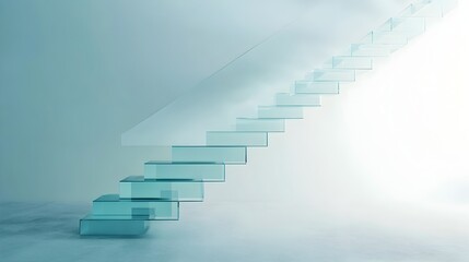 Poster - a conceptual image showcasing a floating glass staircase suspended in mid air evoking a sense of won