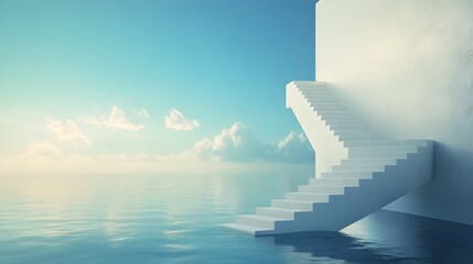 Poster - Conceptual image of a floating levitating staircase leading to nowhere representing the boundless potential and endless possibilities of the human imagination and journey through life