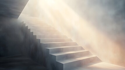 Poster - A conceptual image of a grand cathedral like staircase bathed in soft ethereal light evoking a sublime architectural sanctuary and a sense of divine celestial