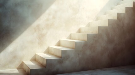 Poster - A conceptual image of a staircase bathed in soft ethereal light with a sense of tranquility and transcendence  The stairs appear to ascend into a luminous hazy environment