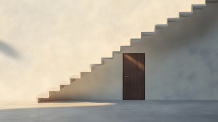 Poster - Conceptual and abstract featuring a staircase leading to a door suspended in mid air conveying a sense of imagination fantasy and dreamlike architecture  The image evokes a surreal thought provoking