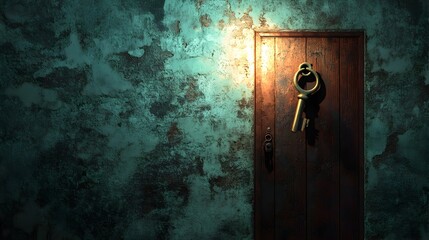 Wall Mural - a conceptual image depicting a key as a metaphor for unlocking hidden opportunities revealing new pa